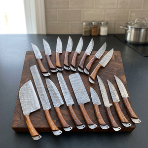 Ensemble de 17 couteaux de cuisine en acier Damas avec manches en bois ambidextres, comprenant des couteaux à steak et à découper, durables et tranchants - Product Image 6