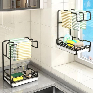 Étagère de rangement murale sans perçage, porte-serviettes mural, égouttoir, support de comptoir, accessoires de <span class=keywords><strong>cuisine</strong></span>, étagère de rangement intégrée - Product Image 1