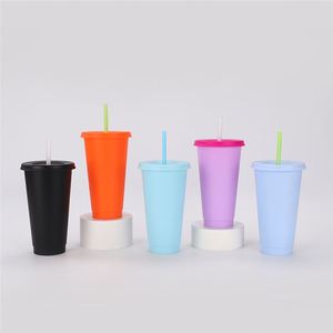 Wholesale 16Oz 24Oz Reusable Frosted Plastic Glitter Ice Drink <b>Cup</b> with Leak-Proof Flat <b>Lids</b> <b>and</b> <b>Straws</b> for Party Use - Product Image 3