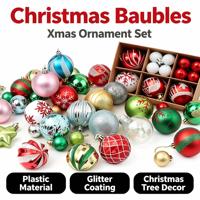 Ensemble de 44 boules de Noël décoratives en plastique peintes, 3 cm et 6 cm, pour décorations de fête et suspendues à l'arbre de Noël