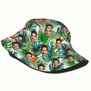 Sombrero de Pescador Personalizado con Hojas Tropicales Hawaianas, Diseño de Dibujos Animados sobre Fondo Blanco, para Hombre y Mujer - Product Image 5