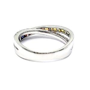 Anillo de Boda Cruzado de Oro Blanco Sólido de 18k con Zafiro Corte Princesa y Gemas Multicolor para Mujer, Joyería Fina - Product Image 3