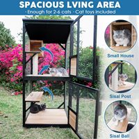 Enclos extérieur pour chat à 4 niveaux de 70,9 po de hauteur avec sol amovible, griffoir, boule en sisal, base à 4 roues, imperméable, toutes saisons
