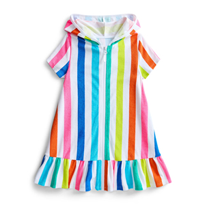 Robe de plage rayée colorée pour enfants, tenue décontractée à volants pour petites filles, vêtements d'été personnalisés - Product Image 1