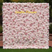 Panneaux muraux 3D en fleurs artificielles de soie 8x8 pieds, roses blanches et hortensias, rideau enroulable en tissu, toile de fond murale florale