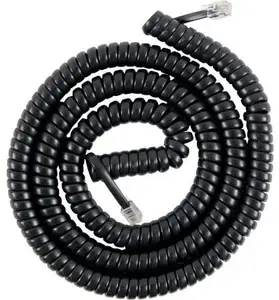Black 12FT RJ11 male to male Coiled Telephone Phone Handset Cable Cord for Phone Modem Fax Machine Caller ID