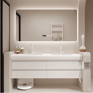 Modern arc countertop integrated basin oak solid wood bathroom cabinet combination hand wash basin - Product Image 1