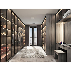 Dressing moderne de luxe sur mesure avec cadre métallique, portes en <span class=keywords><strong>bois</strong></span> et en verre, rangement du sol au plafond - Product Image 1