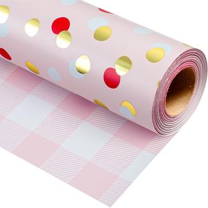 Burymento Wrapping <b>Paper</b> 17 In X 32.8 Ft Reversible Polka Dots Check Design For Baby Shower Birthday Valentine Mothers Day - Product Image 1