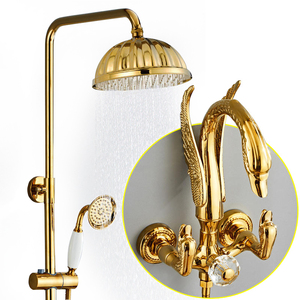Robinet mural Golden Swan <span class=keywords><strong>de</strong></span> bonne qualité, système <span class=keywords><strong>de</strong></span> <span class=keywords><strong>douche</strong></span> à double poignée en laiton avec pluie polie et pommeau <span class=keywords><strong>de</strong></span> <span class=keywords><strong>douche</strong></span> <span class=keywords><strong>de</strong></span> massage, <span class=keywords><strong>barre</strong></span> coulissante - Product Image 1