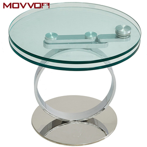Mesa auxiliar extensible convertible moderna para sala de estar, pata de junta tórica, tapa de cristal móvil, rotación de dos capas, muebles convertibles giratorios - Product Image 5