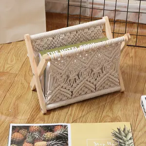 C-040 Nordic Cotton Rope Woven Storage Holz Zeitungs ständer Kreatives Desktop-Buch und Zeitungs regal Boden regal Home Decor