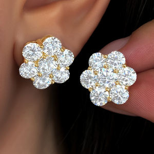 Pendientes de tuerca de moissanita VVS con incrustaciones de plata de ley 925, corte redondo en racimo de 8.6mm, con cierre de rosca, estilo Hip Hop - Product Image 6