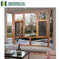 Lukliving Diseños modernos Dimensiones francesas Arco de madera maciza Madera de teca Aluminio-Ventanas abatibles revestidas de madera