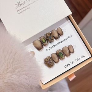 <span class=keywords><strong>Uñas</strong></span> postizas de ojo de gato <span class=keywords><strong>con</strong></span> diseño floral, de alta gama, desmontables, estilo sencillo y elegante. - Product Image 1