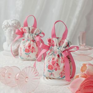 Bolsa de Regalo con Estampado Floral para Recuerdos de Boda, Bolsa de Dulces Vintage para Fiestas, Bolsa de Lona con Cordón y Asa - Product Image 4