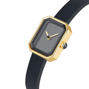 Bracelet en silicone rectangulaire élégant et minimaliste haut de gamme, noir et or, en quartz sucré, pour femmes - Product Image 2
