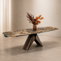 Livraison Gratuite Table à Manger Extensible en Pierre Frittée Italienne, Base en Acier Carbone, 8 Places, Mobilier de Salle à Manger de Luxe pour Hôtel, Personnalisable