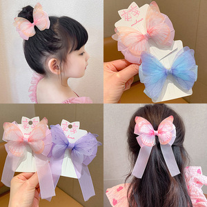 Gradient Tulle Butterfly <b>Bow</b> Hair <b>Clips</b> Cute Barrettes For Little Girls Kids Hair Accessories - Product Image 2