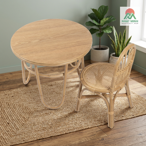 Ensemble table et chaises en rotin Nhat Minh, dossier rond à tiges, style tropical, meubles pour enfants, durable - Product Image 4