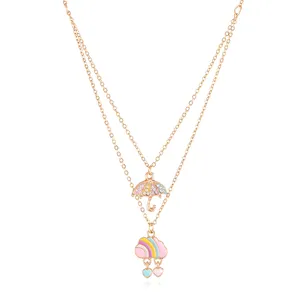 Multi-Layer Zinc Alloy Enameled Necklace For Girls Cute Cartoon Link Chain With Gold Plating Set Jewelry