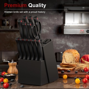 Cuchillos de cocina afilados de acero inoxidable con mango de PP negro, juego de cuchillos de cocina con bloque, juego de cuchillos de cocina - Product Image 2