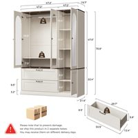 Armoire avec miroir et éclairage à capteur, portes modernes en MDF écologique, 2 tiroirs, tringles de suspension, 4 étagères réglables, pour la maison