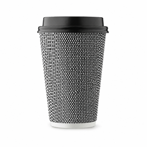 Gobelets à café jetables en papier de 16 oz avec couvercles, isolés, à double paroi, ondulés, pour emporter - Product Image 1
