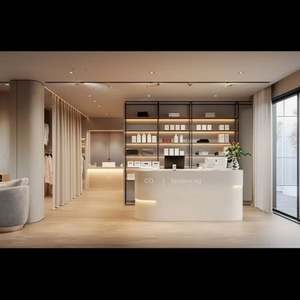 Mostrador de recepción de madera maciza informal moderno Mostrador de recepción pintado con frente curvo Mostrador de ropa de cajero de salón de belleza para oficina - Product Image 5