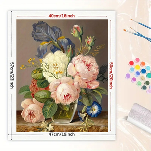 Kit de pintura de paisaje ecológico por números para adultos-DIY peonías Iris 16x20 pulgadas regalos de arte botánico sin marco en lienzo - Product Image 2