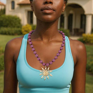 Collar con colgante de girasol de aleación informal de moda collar de mujer con cuentas - Product Image 5