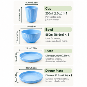 Ensemble de vaisselle en paille de blé 4 pièces Assiette Plat Bol Tasse Incassable Écologique Stocké Style américain Résistant à la décoloration Camping - Product Image 5