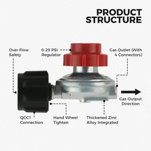1 Kit de Válvula Reguladora de Propano de Alta Presión Ajustable QCC1 de 0-20 PSI para Tanque de GLP, Conexión de Latón con Barbilla para Manguera de 5/16" y 1/4", 1/4" NPT - Product Image 4