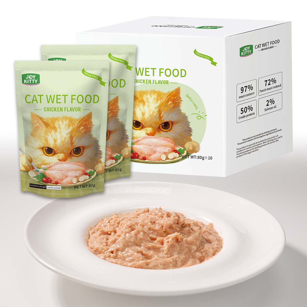 Хит продаж, влажный корм для кошек, 80 г/пакет, импортный куриный кролик, лосось, с высоким содержанием белка, МЯСНЫЕ ЗАКУСКИ для собак, кошек, заменитель Сухого Корма