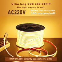 Bande lumineuse LED COB AC220V 240 LED 10 cm, sans fil, haute luminosité, étanche pour extérieur, flexible, sans prise, sans besoin de branchement
