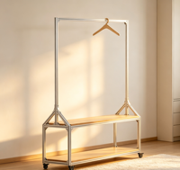 Porte-vêtements sur pied en aluminium, présentoir de rangement minimaliste en panneau éco-responsable pour vêtements