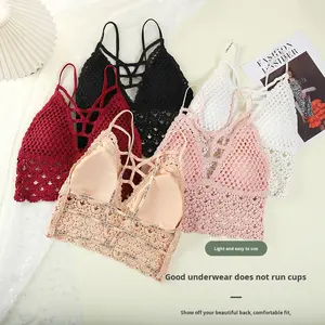 Бюстгальтер-топ с треугольными чашечками из водорастворимого французского кружева, сексуальные бретельки, красивая открытая спинка, дышащий топ-бикини для внешней торговли - Product Image 2