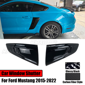 For Ford Mustang 2015-2022 Car Rear <b>Windows</b> Shutter Trim Cover Louver Vent Scoop Carbon Fiber Style Glossy Black Body Kit - Product Image 1