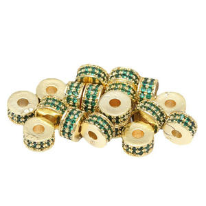 CZ9080 18k altın kaplama iki 2 satır kübik zirkonya mikro CZ yuvarlak hap Rondelle jant flanşı boncuk, elmas açacağı disk paspayı - Product Image 3