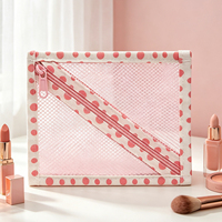 Pochette en filet avec fermeture éclair et bordure à pois pastel, fermeture éclair fluide, sac de rangement léger pour cosmétiques, câbles, écouteurs, commande en gros