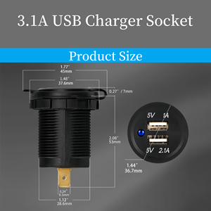 Cargador de Encendedor de Cigarrillos con Doble USB 5V/2.1A y 1A, Enchufe Universal Marino con 2 Puertos USB-A y Salida de Corriente de 12V para Barco, Camión, Auto, Autobús, UTV - Product Image 2