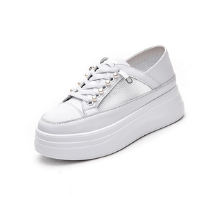 Zapatillas Blancas de Mujer Primavera Verano 2026 con Malla Transpirable, Suela Gruesa que Aumenta la Altura, de Cuero con Cordones, Estilo Casual - Product Image 1
