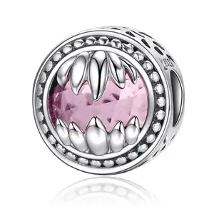 Beast Guardian Monster Pink Crystal Silver Beads Charm