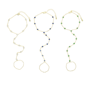 सफेद, हरे दौर Bezel के साथ घन Zirconia लिंक चेन कंगन अंगूठी जेड 18K सोना मढ़वाया फैशन महिलाओं के गहने - Product Image 5