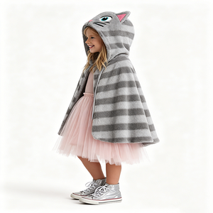 Mantello con Cappuccio in Pile a Righe Grigie per Bambine, <span class=keywords><strong>Costume</strong></span> da Gatto Tabby per Halloween e Feste di Compleanno - Product Image 2