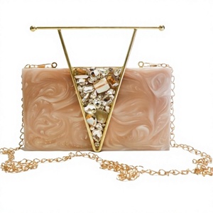 <b>Resin</b> Clutch Purse With Gold Frame And Crystal Inlay Artistic Fashion Design For Wedding Decoration Gift - Product Image 1