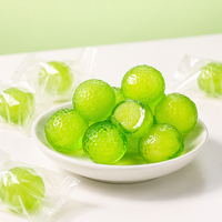 Bonbons gélifiés verts fourrés au jus de fruits VC, saveur citron et lime, doux, à peler, en vrac 500g, collation pour enfants.