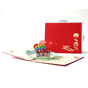 Papier de découpe laser artisanat luxe fête des mères 3d pop up cartes de voeux avec envolpe pour la fête des mères
