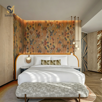 Coiffeuse avec miroir LED pliable en trois parties, plateau en bois courbé, tabouret tressé, design rétro, finition personnalisée, pour chambre d'hôtel