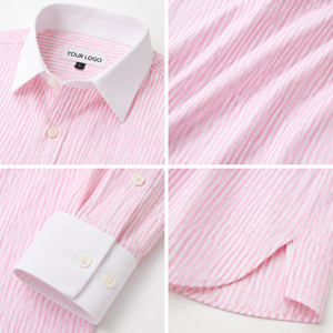 Chemises habillées en coton pour hommes, fines rayures, col contrastant, manches longues, poignets mousquetaires, chemise de bureau formelle, logo personnalisé - Product Image 3